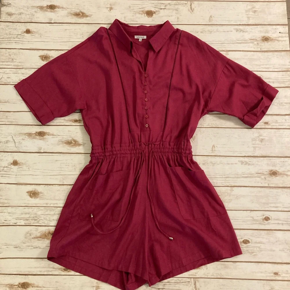White Birch Cranberry Maroon Shorts Romper 1X
